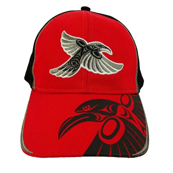 Native North West Red Raven Hat MD/LG Indigenous Art Baseball Cap Vancouver BC - Picture 2 of 8